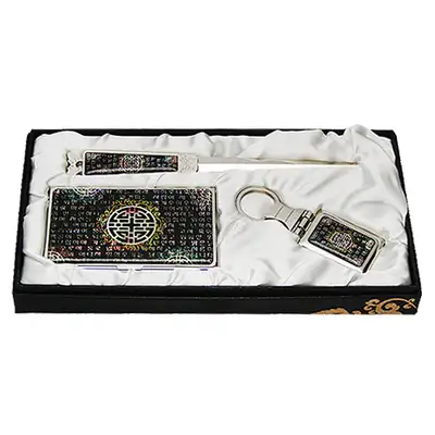 Mother-of-Pearl Business Card Case Jigal 3-Piece Set Sijo Pattern