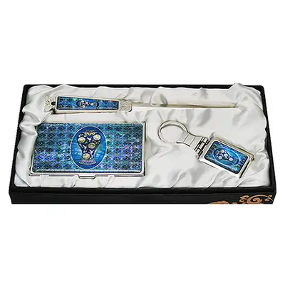 Natural Mother-of-Pearl Business Card Case Jical 3-Piece Set - Celadon