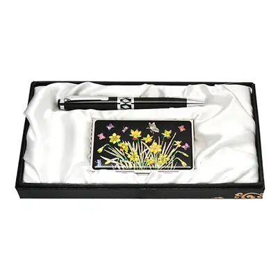 Mother-of-Pearl Ballpoint Pen and Business Card 2-Piece Set - Daffodil