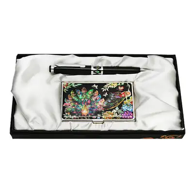 Mother-of-Pearl Ballpoint Pen & Business Card Set - Peacock