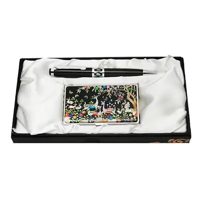 Mother-of-Pearl Ballpoint Pen and Business Card Set - Deer
