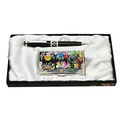 Mother-of-Pearl Ballpoint Pen and Business Card 2-Piece Set - Mandarin Duck