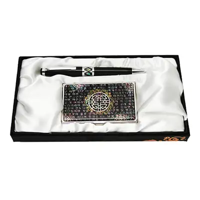Mother-of-Pearl Ballpoint Pen and Business Card Set with Sijo Pattern