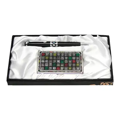 Natural Mother-of-Pearl Ballpoint Pen and Business Card Set with Chinese Character Design