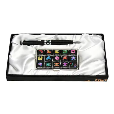 Mother-of-Pearl Ballpoint Pen & Business Card Set 2-Piece Hangul2 Black