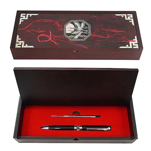 Mother-of-Pearl Ballpoint Pen Set - Octagonal Pine and Crane Red