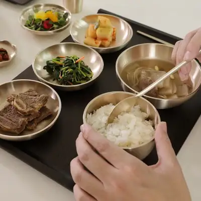 Myeongseong Brass Bangja Turtle 1-Person Bapsang Set (Solo Meal Bowl) Brass Dining Set