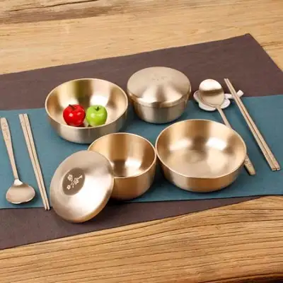 [Myeongseong Yogi] Plum Blossom 2-Person Brass Tableware Set (Includes Utensils)