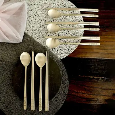 Myeongseong Bangjja Tortoise Brass Spoon and Chopstick Set for 5 - Premium Gift Set