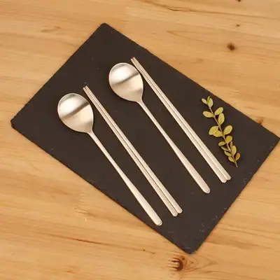 [Myeongseong Yugi] Straight Line Min Spoon and Chopsticks Set for 2