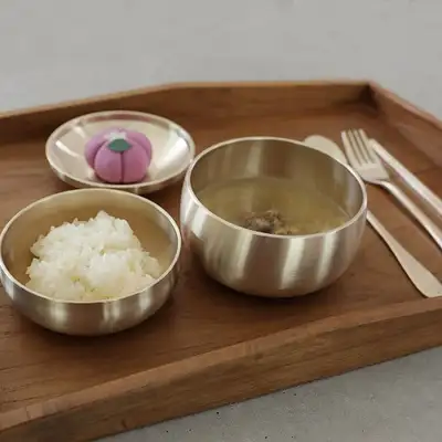 [Myeongseong Yugi] Children's Brass Bowl Set with Lid (Includes Spoon, Ladle, and Fork)