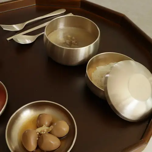 [Myeongseong Yugi] Children's Brass Bowl Set with Lid (Includes Spoon, Ladle, and Fork) — 2