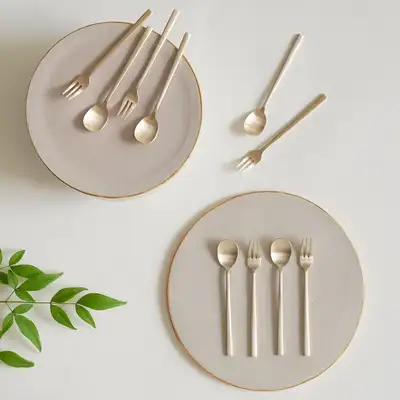 Bangjja Yugi Brass Tea Spoon and Tea Fork Set 8P