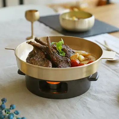 Bangjja Yugi Brass Bronze Two-Handled Direct Flame Pan