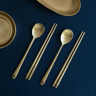 Bangjja Yugi Yeonriji Spoon and Chopsticks Set Red Khaki