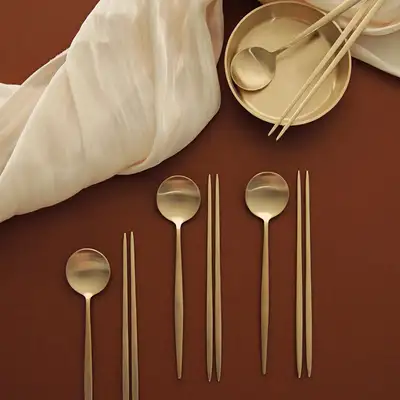 Bangjja Yugi Bronze Tableware Spoon and Fork Set for 4