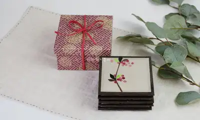 Traditional Korean Paper Flower Embroidery Coaster Gift Set