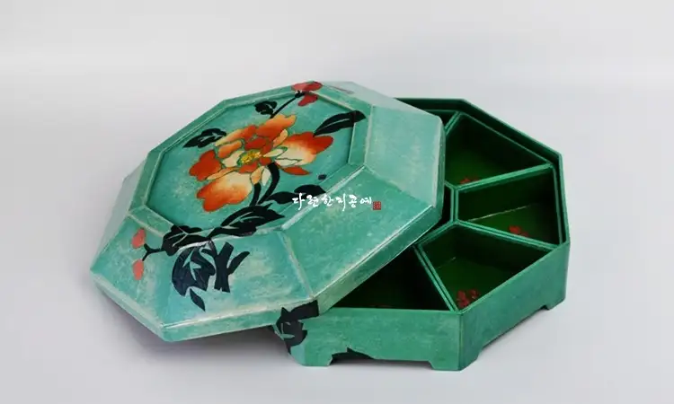 Hanji Folk Painting Peony Flower Compartment Tray