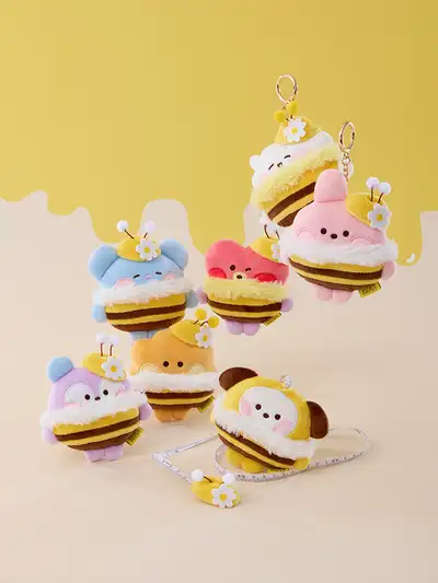 BT21 迷你迷 蜜蜂造型毛绒卷尺钥匙扣