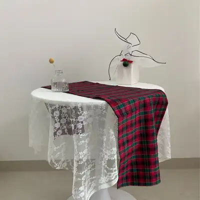 聖誕紅綠格紋餐桌布 派對桌布