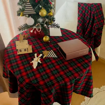 クリスマス スモール スクエア チェック 裏起毛 テーブルクロス 4サイズ
