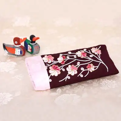 Silver Thread Embroidered Eyeglass Case Plum Purple