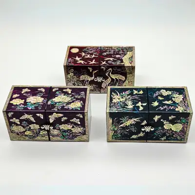 Mother-of-Pearl Lacquer Hangjae Dual-Lid Jewelry Box Large - Korean Traditional Craft Gift