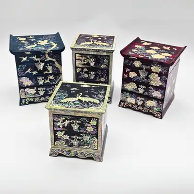 Nacre Inlaid Lacquerware Drawer Jewelry Box - Korean Traditional Craft Gift