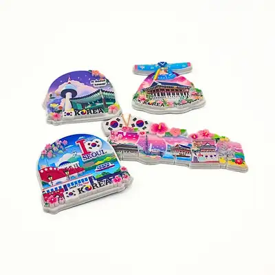 Korea Seoul Busan Jeju Hanbok Tourism 3D Magnet Set - Korean Souvenir & Tourist Gift