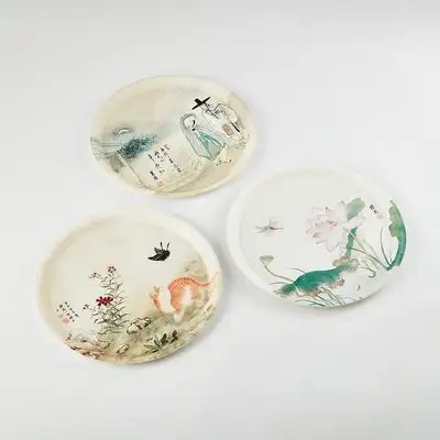 韓国画 円形トレイ