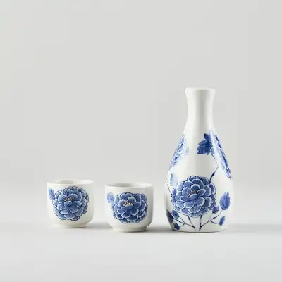 白磁青花牡丹文酒杯と注器