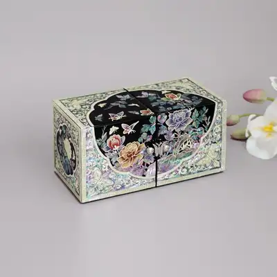 李朝彩画蝶牡丹双合宝石箱