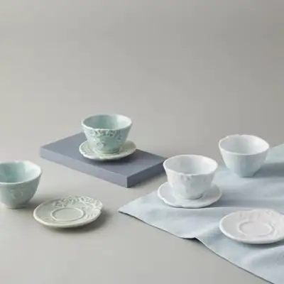 Hangul Tea Cup Set (White Porcelain, Celadon)