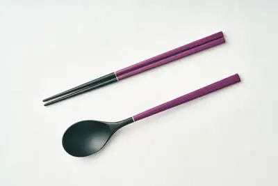 五方色紫色湯匙叉子套組