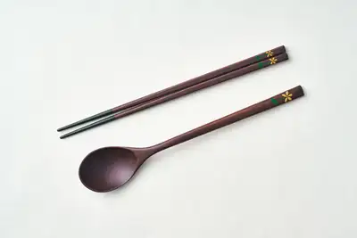 野花漆畫 黃色 湯匙叉子套組