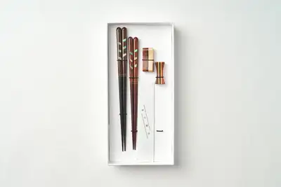 螺鈿梳紋筷子2雙+筷架2個