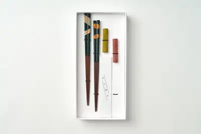 條紋筷子2入+筷架2入