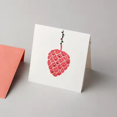 韩纸手工刺绣圣诞卡 - 松球