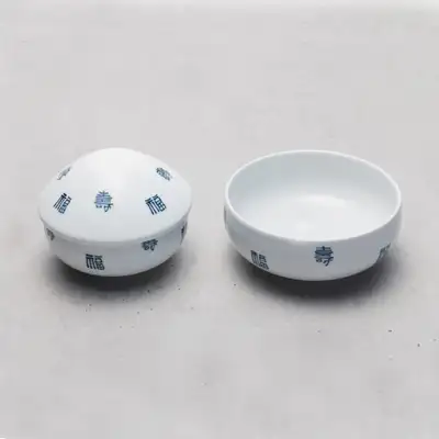 寿福文青花白瓷饭桌餐具套装(2件)