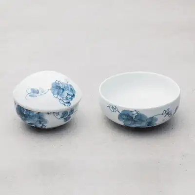 葡萄纹青花白瓷饭碗套装(2件)