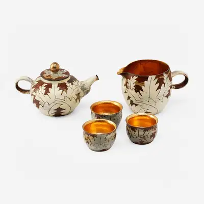 金色牡丹陶制茶具套装