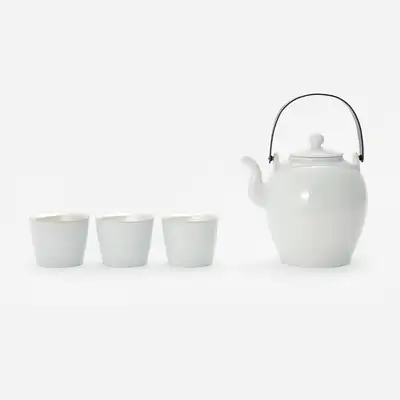 銅製ハンドル縞模様ティーポット銀杯セット