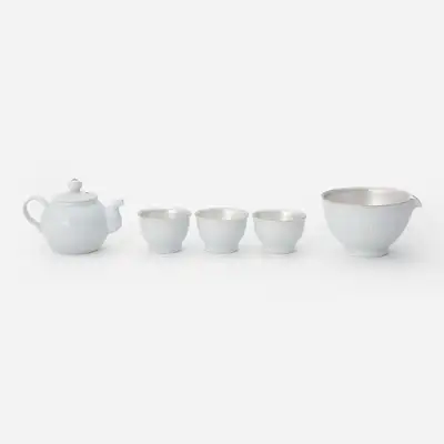 白磁全体銀釉茶器セット