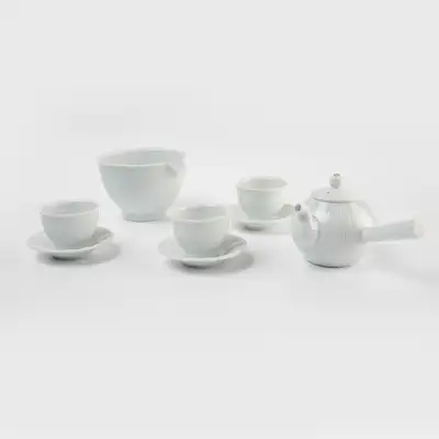 白磁縞模様 3人茶器セット(サイド取手)