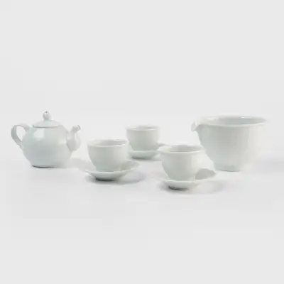 白磁ストライプ3人茶器セット(バックハンドル)