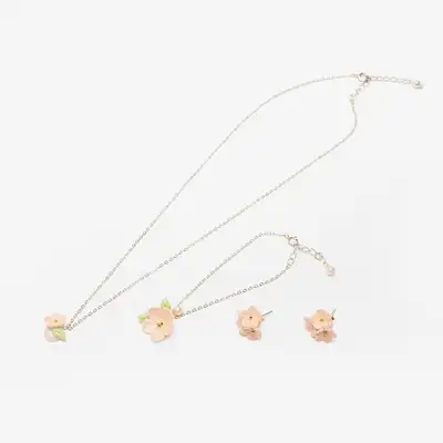 アグベナム花モチーフ 3種セット(ネックレス+ピアス+ブレスレット)