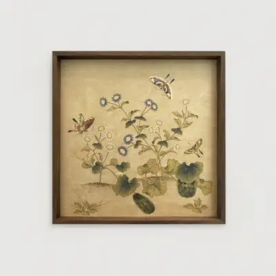 民画絵木製トレー（虫と花の図）