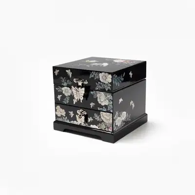 花鳥文 2段引き出し ジュエリーボックス(黒)