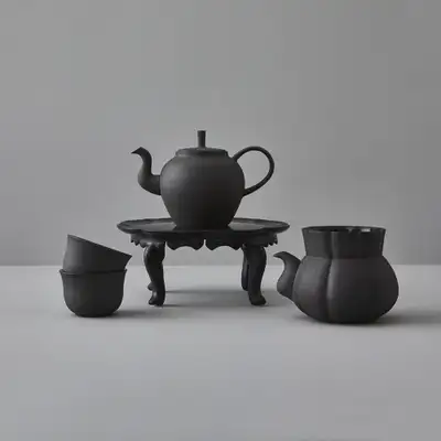 花族盤 茶器セット(黒)