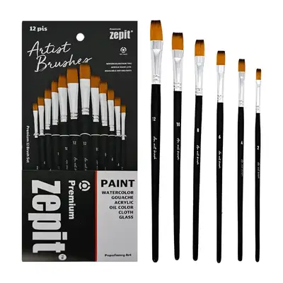 PopoFancy Zephyr Watercolor Flat Brush 12-Piece Set